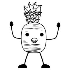 sketch of kawaii surprised pineapple icon over white background, vector illustration