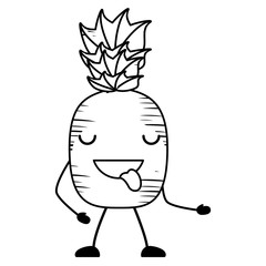 sketch of kawaii pineapple showing the tongue over white background, vector illustration