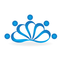 Blue spa lotus teamwork people logo