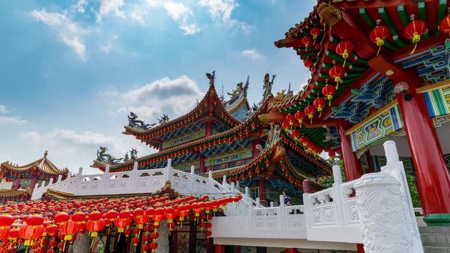 KUALA LUMPUR, MALAYSIA - 15th FEB 2018; Time lapse of moving clouds over Thean Hou Temple in Kuala Lumpur, Malaysia.