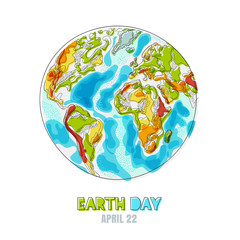 Vector doodle hand drawn isolated illustration of Earth planet. Happy Earth day card. Environmental, ecology, nature protection concept.