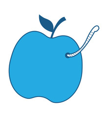 apple fruit with a worm icon over white background, blue shading design. vector illustration