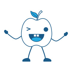 kawaii apple wiking an eye over white background, blue shading design. vector illustration