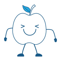 kawaii excited apple icon over white background, blue shading design. vector illustration