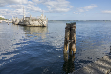 rotting piers in Biscayne Bay at Vizcaya Museum, Miami Florida