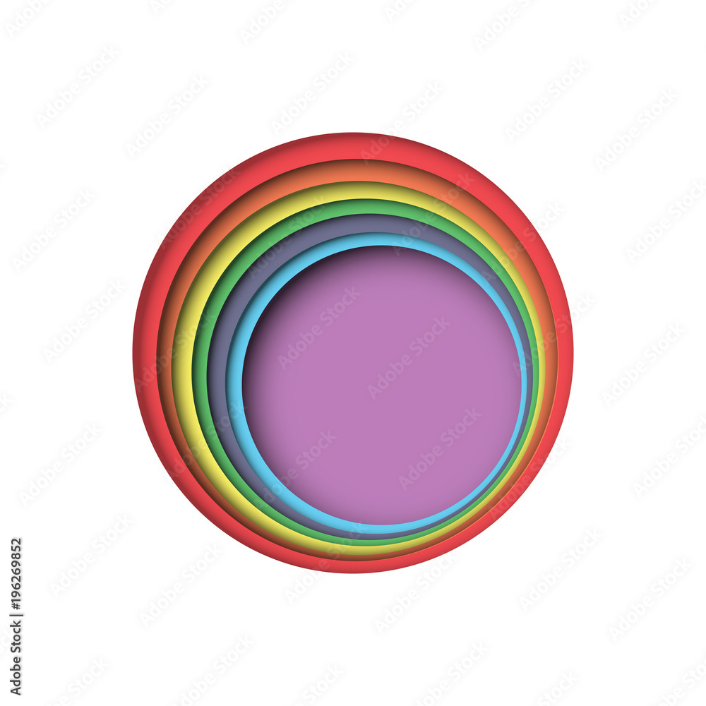 Poster colorful circle rainbow color with paper cut layers abstract background.vector illustration.
