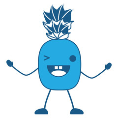 kawaii pineapple wiking an eye over white background, blue shading design. vector illustration