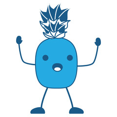 kawaii surprised pineapple icon over white background, blue shading design. vector illustration