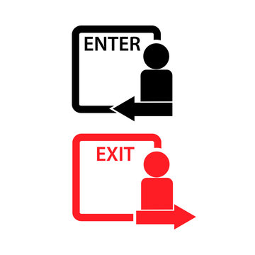 Exit And Enter Vector Icons. Flat Design