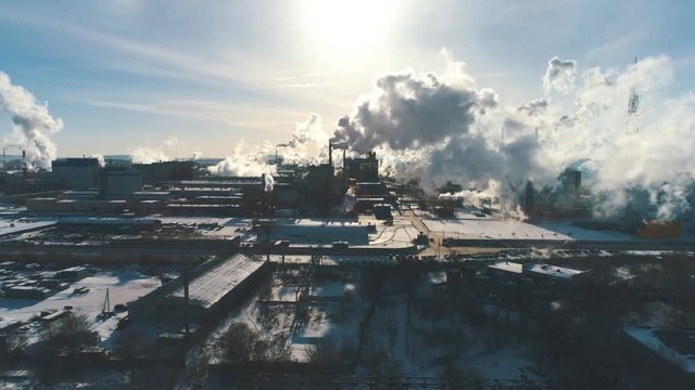 Factory pollutes the atmosphere harmful emissions