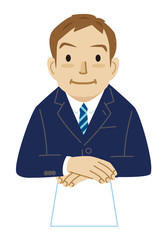 ビジネスマン　上半身　ファイル　にこやか