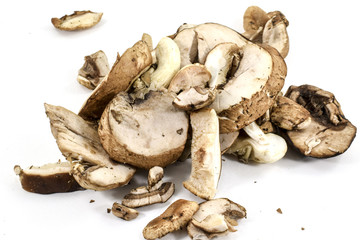 Pile of raw sliced crimini mushrooms