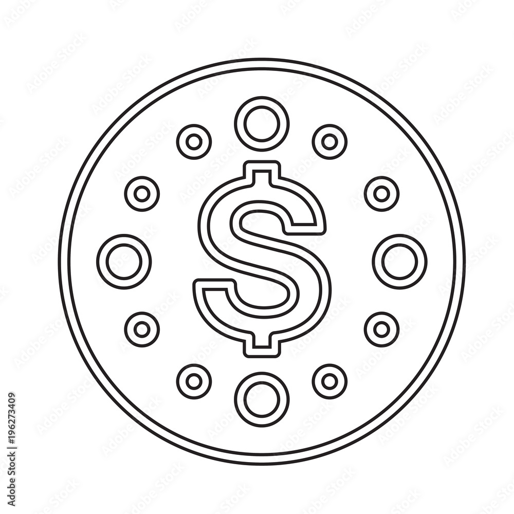 Poster round dollar coin line icon isolated on white background. vector line icon of coin with dollar symbo