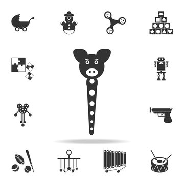 Pig head on stick icon. Detailed set of baby toys icons. Premium quality graphic design. One of the collection icons for websites, web design, mobile app