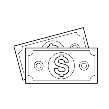 Money Banknotes Vector Line Icon Isolated On White Background. Two Dollar Bills Line Icon For Infographic, Website Or App.