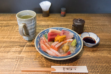 Sushi set seafood raw fish japanese food in restaurant
