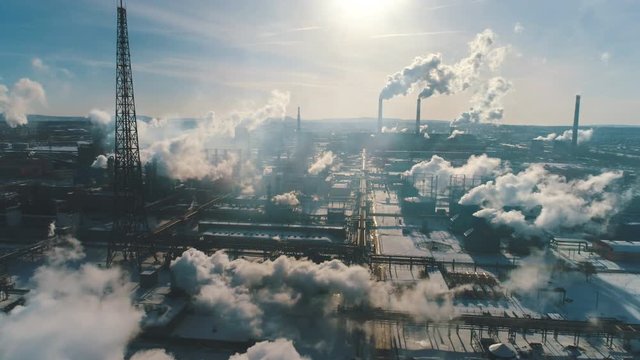 Smoky factory chimneys.
