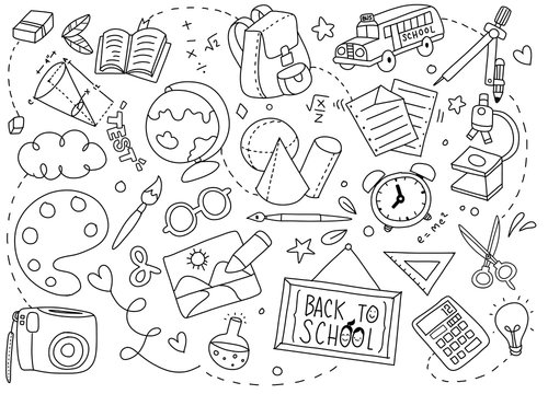  Back to School poster with doodles,Good for textile fabric design, wrapping paper and website wallpapers