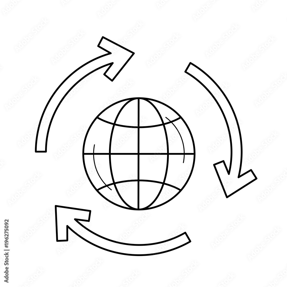 Poster globe in arrows vector line icon isolated on white background