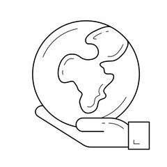 Hand holding the globe vector line icon isolated on white background
