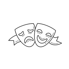 Theater masks vector line icon isolated on white background. Comedy and tragedy theater masks line icon for infographic, website or app.
