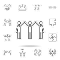 three with arms raised icon. Detailed set of team work outline icons. Premium quality graphic design icon. One of the collection icons for websites, web design, mobile app