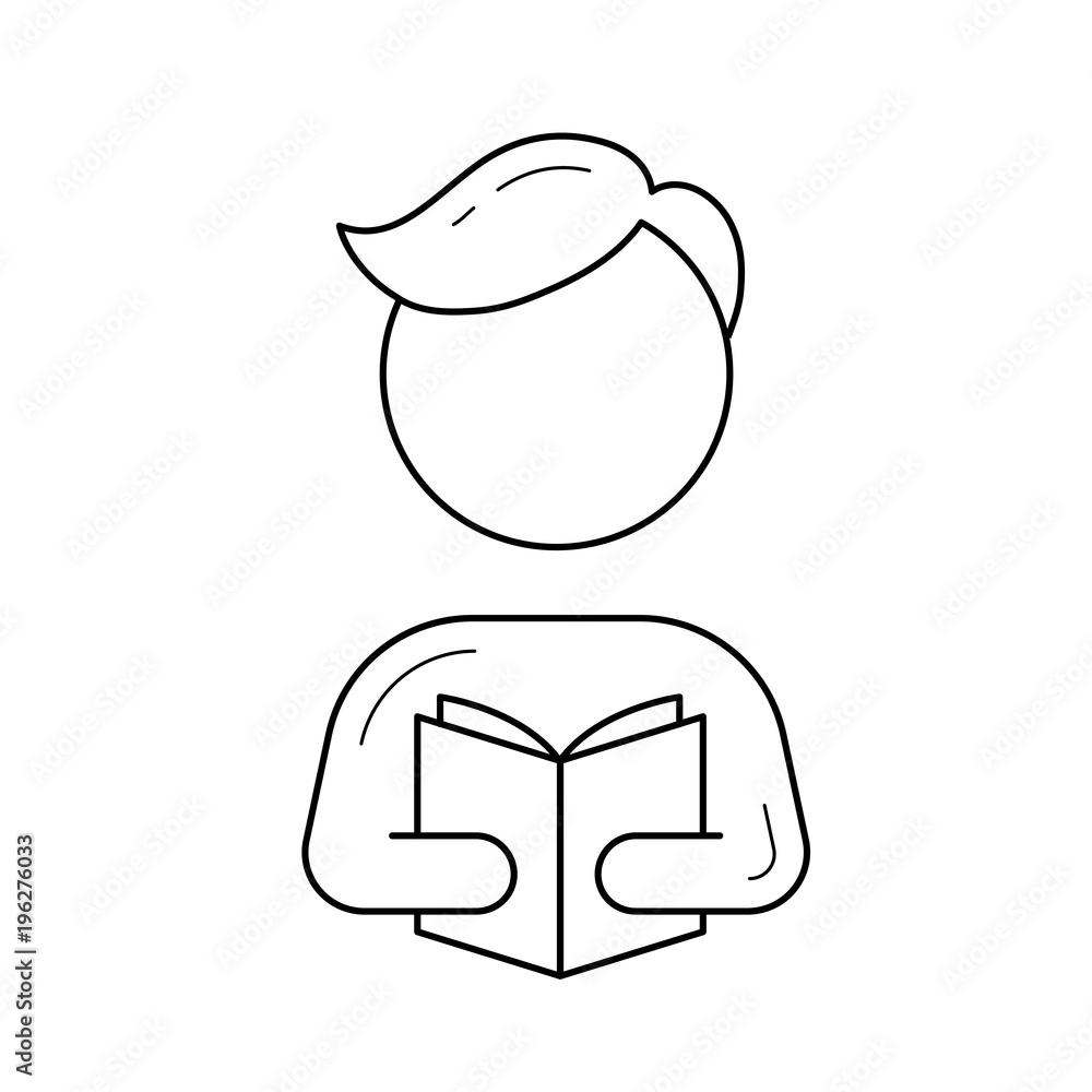 Aufkleber student reading a book vector line icon isolated on white background. man with a book in hands line 