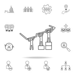 team jointly raise chart indicators icon. Detailed set of team work outline icons. Premium quality graphic design icon. One of the collection icons for websites, web design, mobile