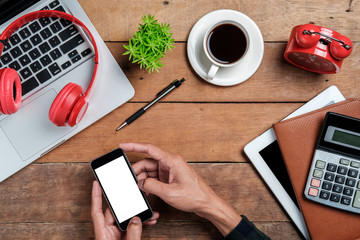 Man hands holding blank screen a smartphone