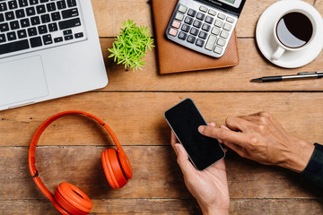 Man hands touching blank screen a smart phone