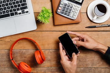 Man hands holding blank screen a smartphone