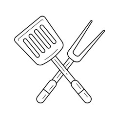 BBQ tools line icon isolated on white background