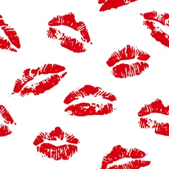 Behang Rood lippen print rode naadloze vector achtergrond