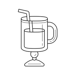 Glass with drinking straw vector line icon isolated on white background. Hot wine in glass with drinking straw line icon for infographic, website or app.