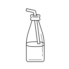 Glass bottle of milkshake with straw vector line icon isolated on white background. Take away milkshake line icon for infographic, website or app.