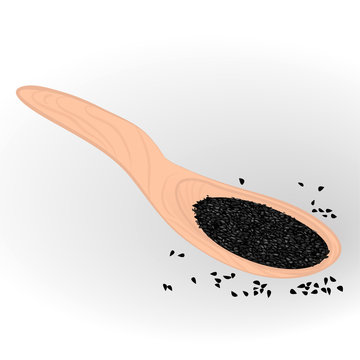 Black cumin seeds in a spoon 