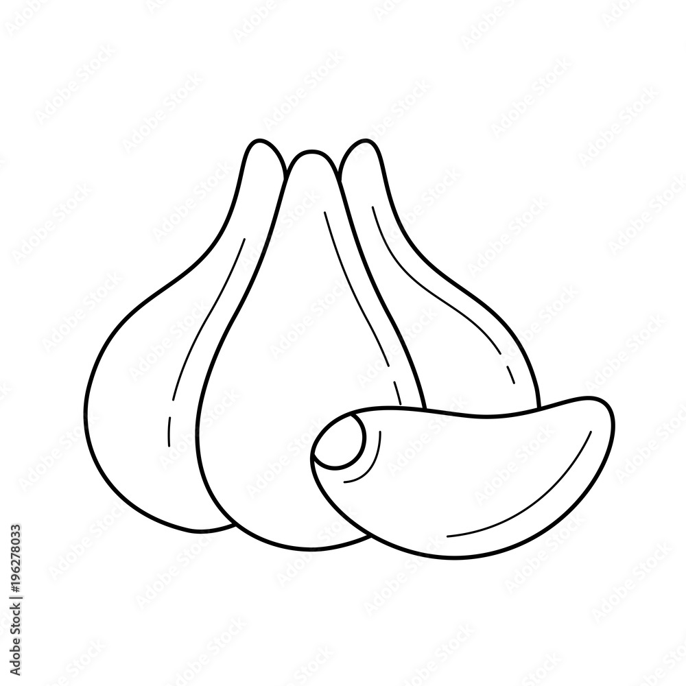 Sticker garlic head line icon isolated on white background