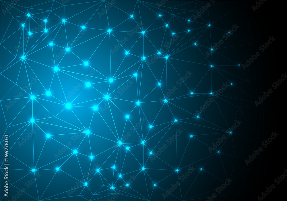 Poster abstract light line mesh polygon network data internet blue technology background vector illustratio