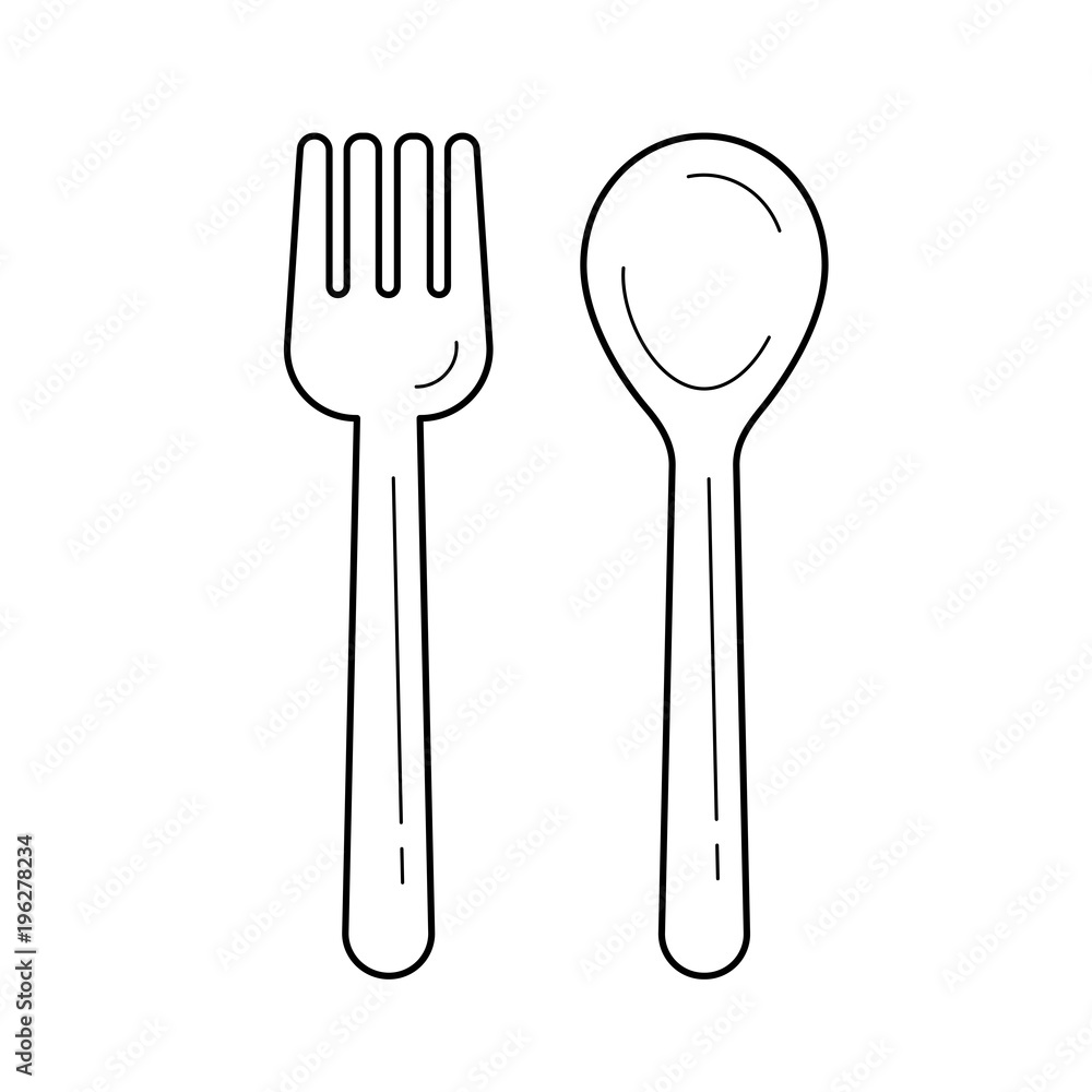 Poster fork and spoon vector line icon isolated on white background