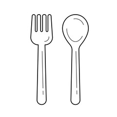 Fork and spoon vector line icon isolated on white background
