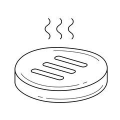 Beef steak with smoke line icon isolated on white background