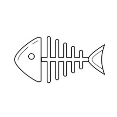 Rotten fish skeleton with bones vector line icon isolated on white background