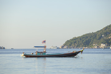 Naklejka premium thai wooden boat in koh tao most popular traveling destination southern of thailand
