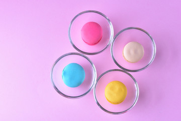 Colorful macarons or macaroons in Glass cup dessert sweet beautiful to eat