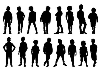 set of silhouettes of boys in different movements - obrazy, fototapety, plakaty