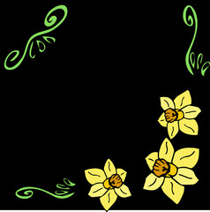 Obraz premium Frame of narcissus on a black background. Vector illustration