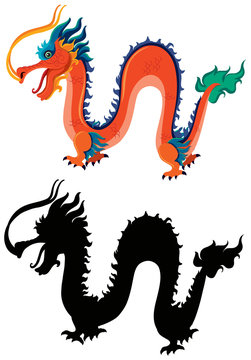 Chinese dragon and silhouette