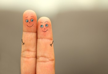 Loving finger couple with smiley face