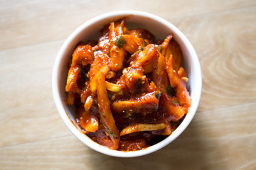 Korean Food -  deodeok banchan is seasoned gochujang 