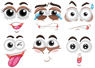 Six set of human face with different emotions